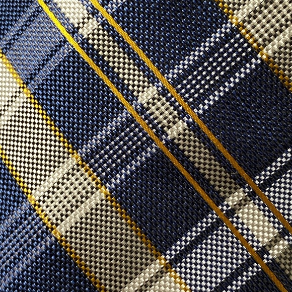 CHAPS Men's Tie Silk Plaid Classic Work Spandex Stretch Navy Yellow - Picture 2 of 8